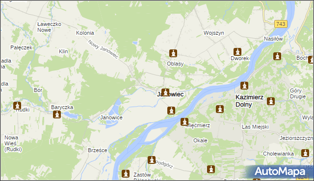 mapa Janowiec powiat puławski, Janowiec powiat puławski na mapie Targeo