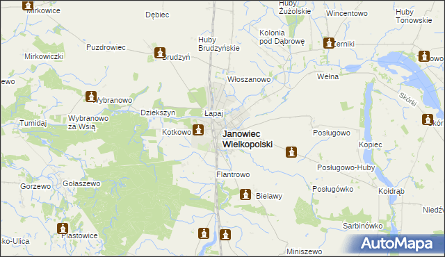 mapa Janowiec Wielkopolski, Janowiec Wielkopolski na mapie Targeo