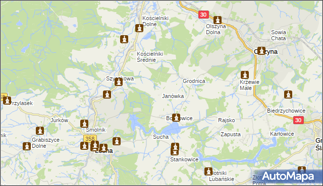 mapa Janówka gmina Leśna, Janówka gmina Leśna na mapie Targeo