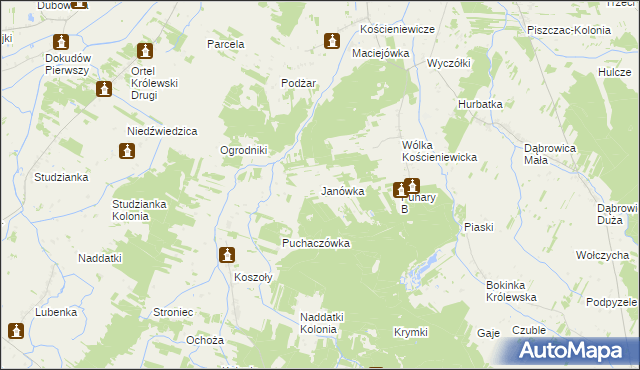 mapa Janówka gmina Piszczac, Janówka gmina Piszczac na mapie Targeo