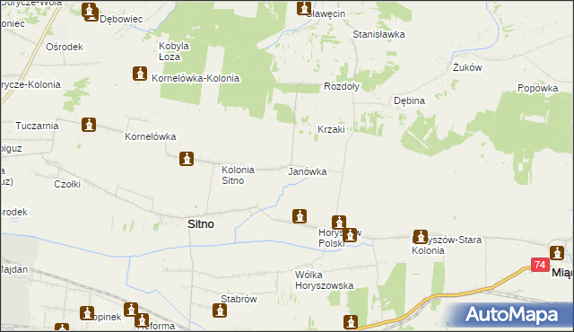 mapa Janówka gmina Sitno, Janówka gmina Sitno na mapie Targeo