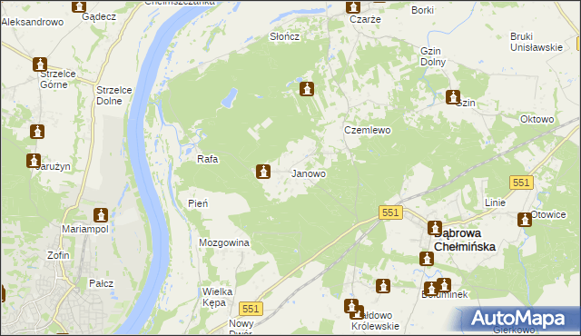 mapa Janowo gmina Dąbrowa Chełmińska, Janowo gmina Dąbrowa Chełmińska na mapie Targeo