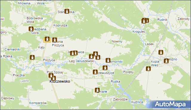 mapa Januszewice gmina Kluczewsko, Januszewice gmina Kluczewsko na mapie Targeo