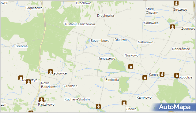 mapa Januszewo gmina Naruszewo, Januszewo gmina Naruszewo na mapie Targeo