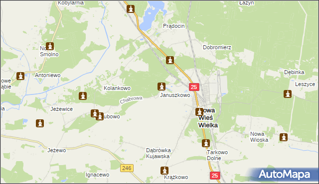 mapa Januszkowo gmina Nowa Wieś Wielka, Januszkowo gmina Nowa Wieś Wielka na mapie Targeo