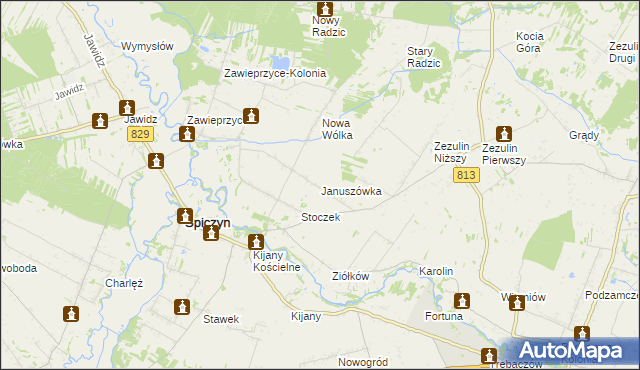 mapa Januszówka gmina Spiczyn, Januszówka gmina Spiczyn na mapie Targeo