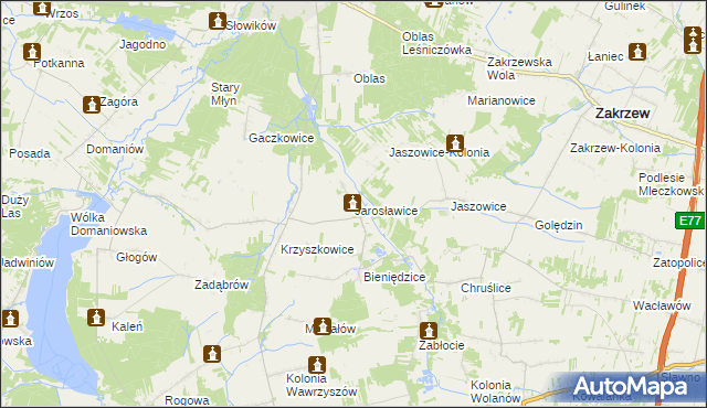 mapa Jarosławice gmina Wolanów, Jarosławice gmina Wolanów na mapie Targeo