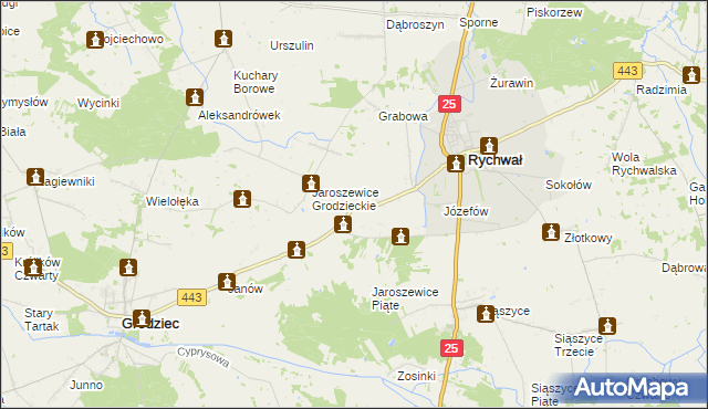 mapa Jaroszewice Rychwalskie, Jaroszewice Rychwalskie na mapie Targeo