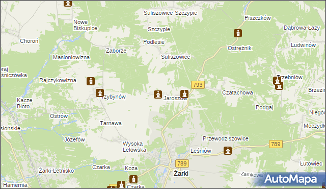 mapa Jaroszów gmina Żarki, Jaroszów gmina Żarki na mapie Targeo