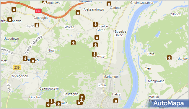 mapa Jarużyn gmina Osielsko, Jarużyn gmina Osielsko na mapie Targeo