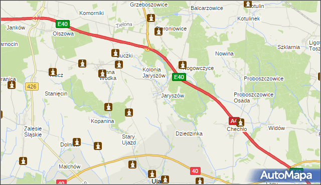 mapa Jaryszów gmina Ujazd, Jaryszów gmina Ujazd na mapie Targeo