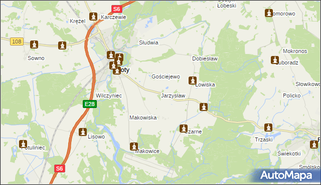 mapa Jarzysław gmina Płoty, Jarzysław gmina Płoty na mapie Targeo