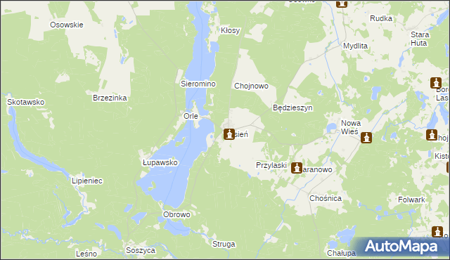 mapa Jasień gmina Czarna Dąbrówka, Jasień gmina Czarna Dąbrówka na mapie Targeo