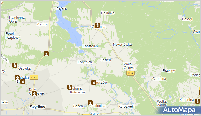 mapa Jasień gmina Staszów, Jasień gmina Staszów na mapie Targeo