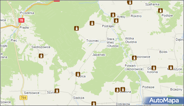 mapa Jasieniec gmina Pilica, Jasieniec gmina Pilica na mapie Targeo