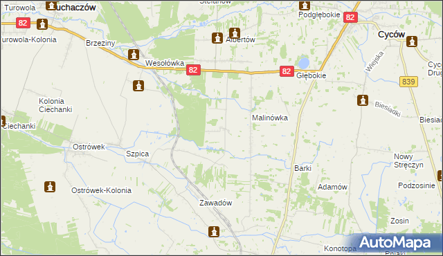 mapa Jasieniec gmina Puchaczów, Jasieniec gmina Puchaczów na mapie Targeo