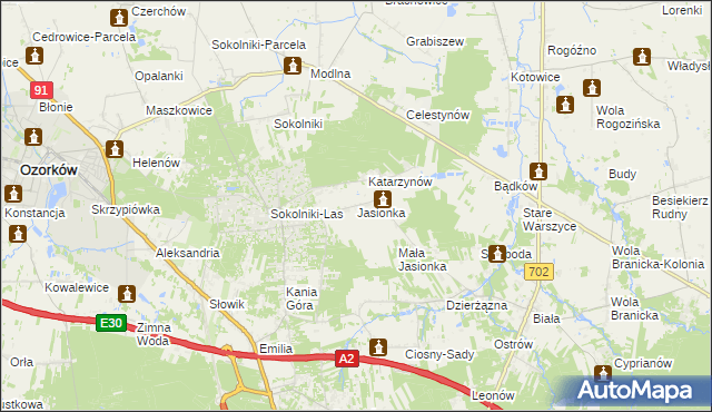 mapa Jasionka gmina Zgierz, Jasionka gmina Zgierz na mapie Targeo