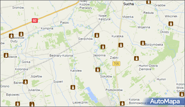 mapa Jasionna gmina Bolimów, Jasionna gmina Bolimów na mapie Targeo