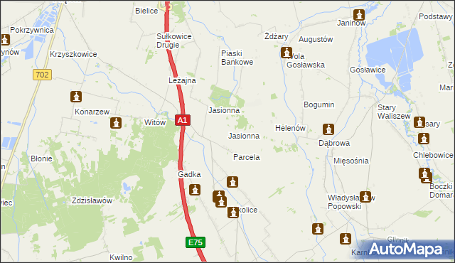 mapa Jasionna gmina Głowno, Jasionna gmina Głowno na mapie Targeo