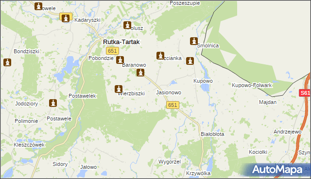 mapa Jasionowo gmina Rutka-Tartak, Jasionowo gmina Rutka-Tartak na mapie Targeo