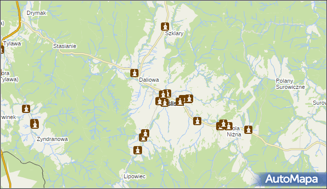 mapa Jaśliska, Jaśliska na mapie Targeo