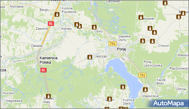 mapa Jastrząb gmina Poraj, Jastrząb gmina Poraj na mapie Targeo