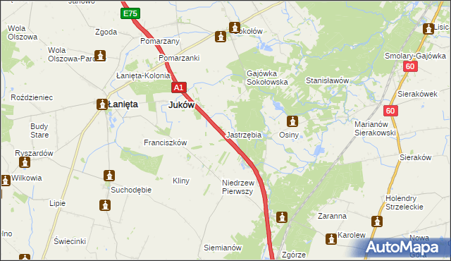 mapa Jastrzębia gmina Gostynin, Jastrzębia gmina Gostynin na mapie Targeo