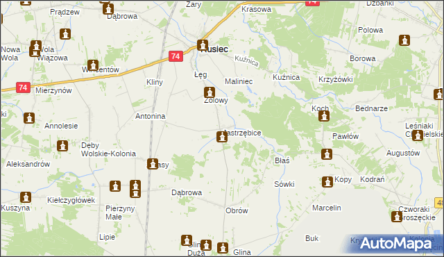 mapa Jastrzębice, Jastrzębice na mapie Targeo