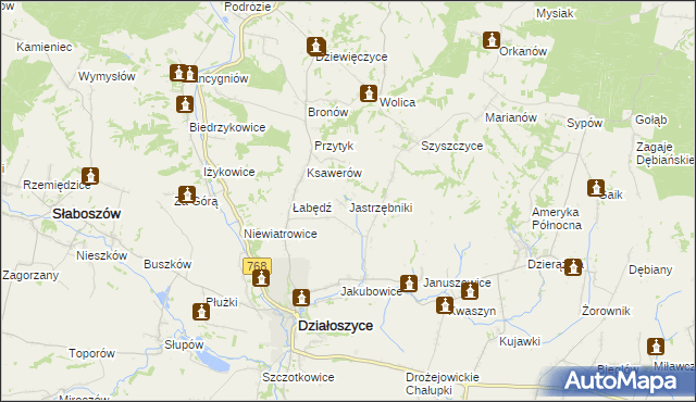 mapa Jastrzębniki gmina Działoszyce, Jastrzębniki gmina Działoszyce na mapie Targeo