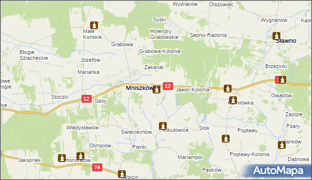 mapa Jawor gmina Mniszków, Jawor gmina Mniszków na mapie Targeo