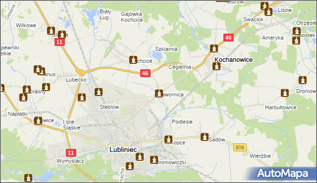 mapa Jawornica gmina Kochanowice, Jawornica gmina Kochanowice na mapie Targeo