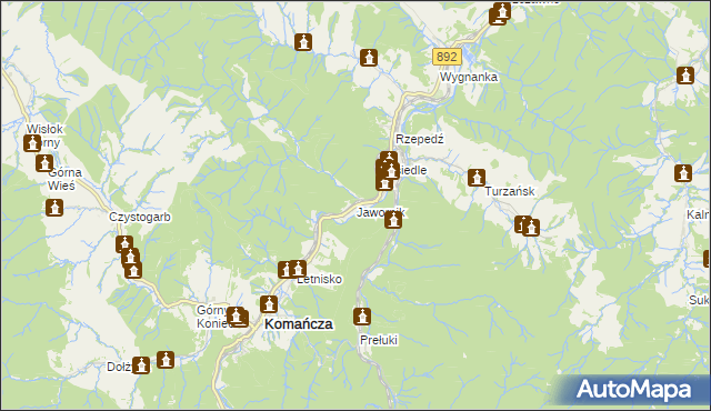 mapa Jawornik gmina Komańcza, Jawornik gmina Komańcza na mapie Targeo