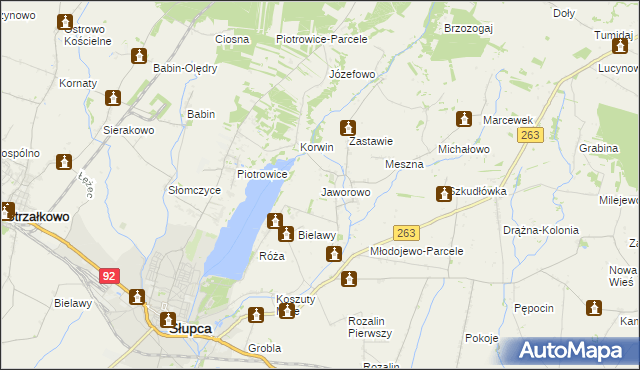 mapa Jaworowo gmina Słupca, Jaworowo gmina Słupca na mapie Targeo