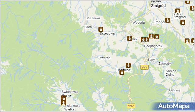 mapa Jaworze gmina Nowy Żmigród, Jaworze gmina Nowy Żmigród na mapie Targeo