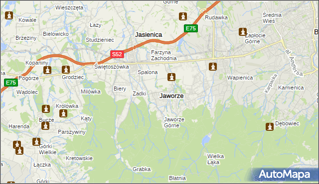 mapa Jaworze powiat bielski, Jaworze powiat bielski na mapie Targeo