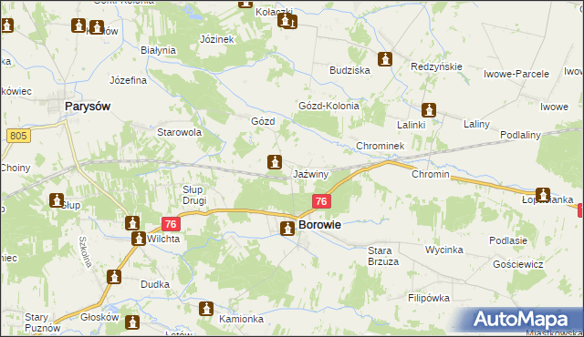 mapa Jaźwiny gmina Borowie, Jaźwiny gmina Borowie na mapie Targeo