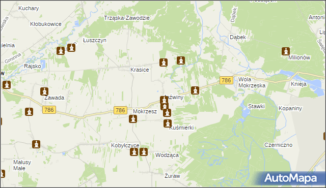 mapa Jaźwiny gmina Mstów, Jaźwiny gmina Mstów na mapie Targeo