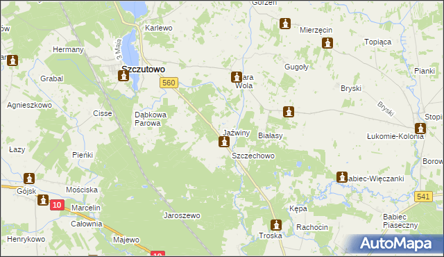 mapa Jaźwiny gmina Szczutowo, Jaźwiny gmina Szczutowo na mapie Targeo