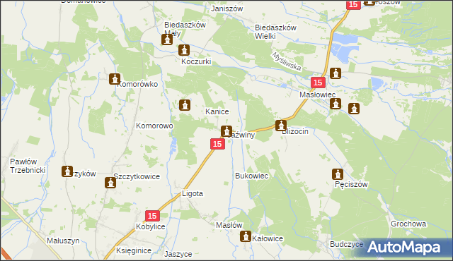 mapa Jaźwiny gmina Trzebnica, Jaźwiny gmina Trzebnica na mapie Targeo