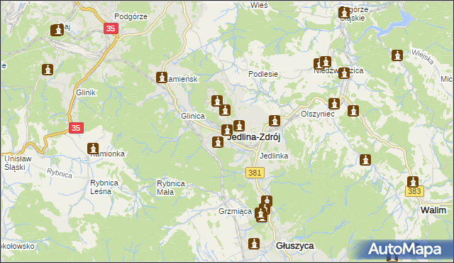 mapa Jedlina-Zdrój, Jedlina-Zdrój na mapie Targeo