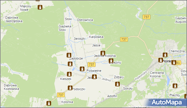 mapa Jedlnia-Kolonia, Jedlnia-Kolonia na mapie Targeo