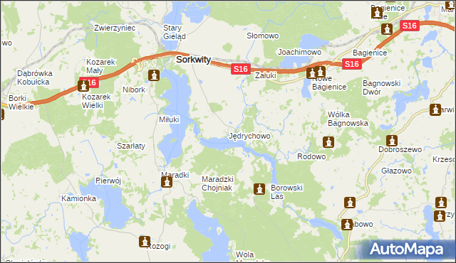 mapa Jędrychowo gmina Sorkwity, Jędrychowo gmina Sorkwity na mapie Targeo