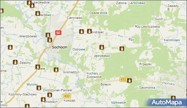 mapa Jędrzejewo gmina Sochocin, Jędrzejewo gmina Sochocin na mapie Targeo