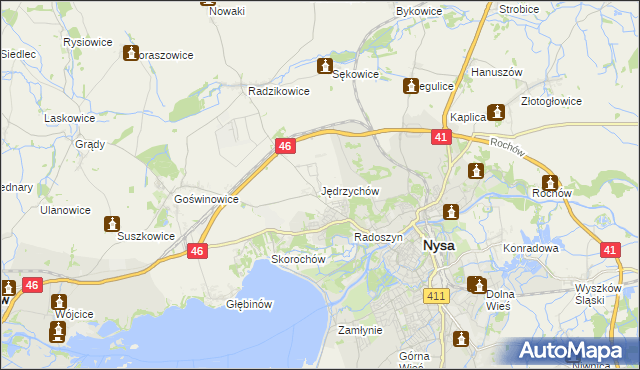 mapa Jędrzychów gmina Nysa, Jędrzychów gmina Nysa na mapie Targeo