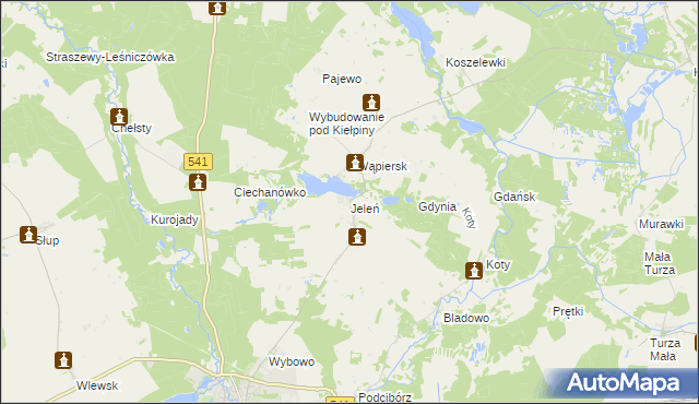 mapa Jeleń gmina Lidzbark, Jeleń gmina Lidzbark na mapie Targeo