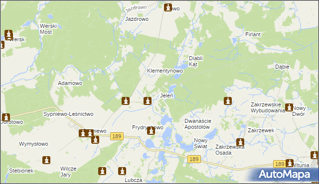 mapa Jeleń gmina Więcbork, Jeleń gmina Więcbork na mapie Targeo