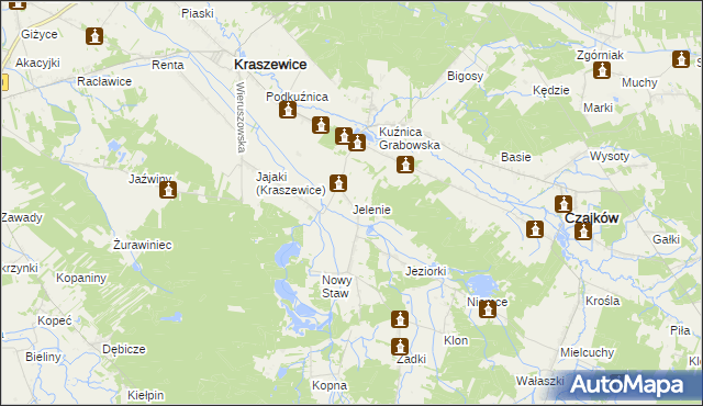 mapa Jelenie gmina Kraszewice, Jelenie gmina Kraszewice na mapie Targeo