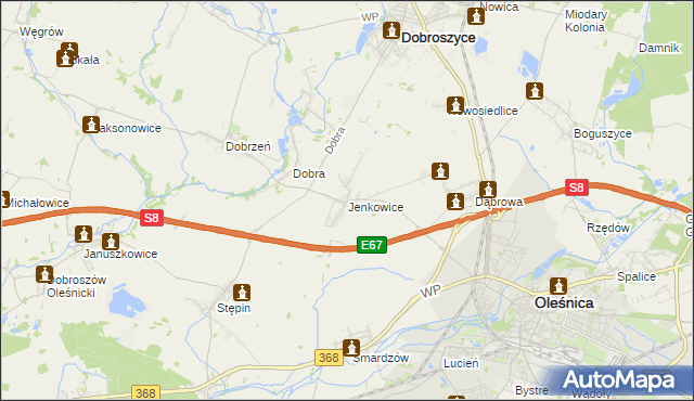 mapa Jenkowice gmina Oleśnica, Jenkowice gmina Oleśnica na mapie Targeo