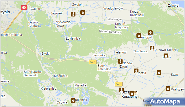 mapa Jesionka gmina Szczawin Kościelny, Jesionka gmina Szczawin Kościelny na mapie Targeo