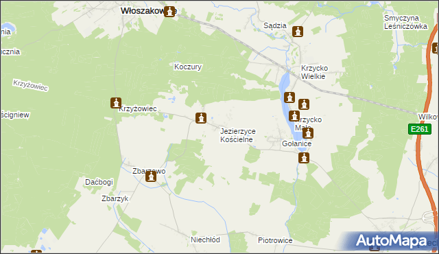 mapa Jezierzyce Kościelne, Jezierzyce Kościelne na mapie Targeo